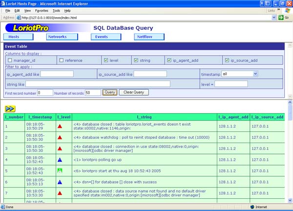 base de donn&eacute;es des alarmes snmp
