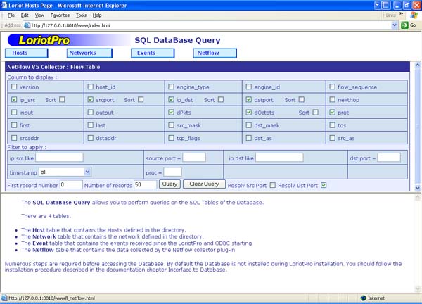 base de donn&eacute;es netflow